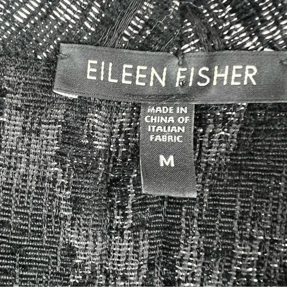 Eileen Fisher Black/Metallic Open Front Longline Jacket 3/4 Sleeve Size M - Picture 10 of 13